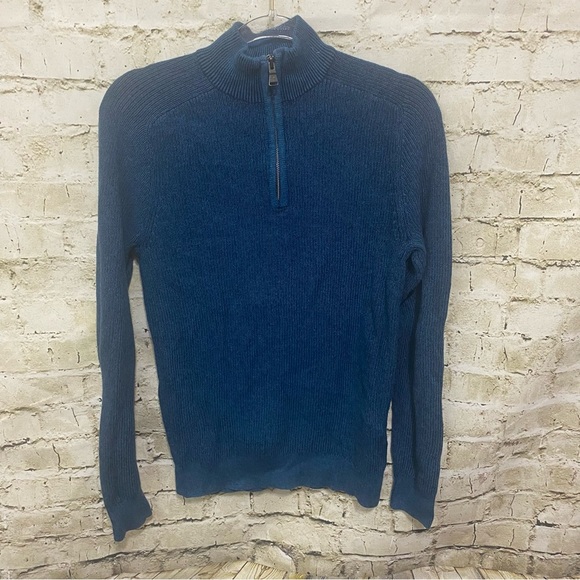 Express Blue Green Rubbed Stretch Cotton 1/4 Zip Pullover Sweater - Picture 1 of 5